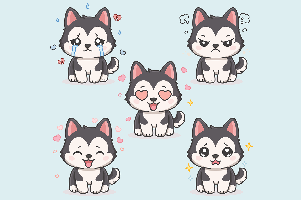 Kawaii Husky Dog Expression Set, an Animal Illustration by Artpon Illustration (Photo 5 of 6)