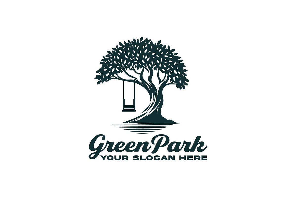 Tree With Swing Green Park Logo, a Branding & Logo Template by funpixel