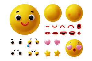 3d cartoon emotions constructor, an Object Illustration by YummyBuum