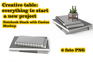 Notebook Stack with Cactus Mockup