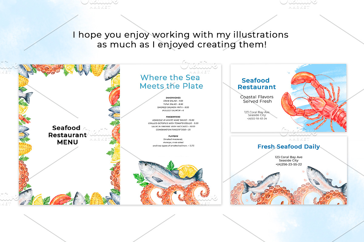 Seafood Watercolor Clipart, a Food Illustration by Eves_Aquadreams (Photo 12 of 12)