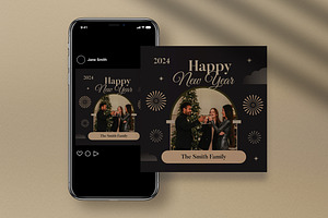 Black Modern New Year Greeting Card