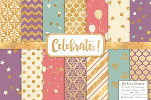 Gold Foil Digital Papers in Vintage, a Pattern Graphic by Amanda Ilkov
