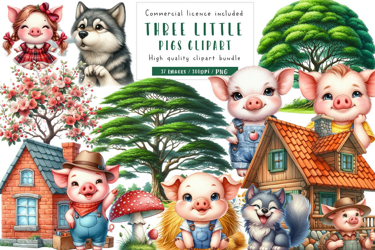 Three Little Pigs Clipart, an Illustration by CreationArt (Photo 1 of 7)