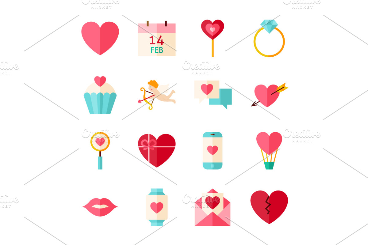 Valentine Day Vector Flat Icons preview 3