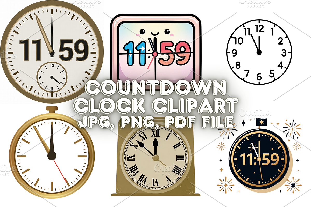 Countdown Clock Clipart, a Seasonal Illustration by Creative design (Photo 1 of 7)