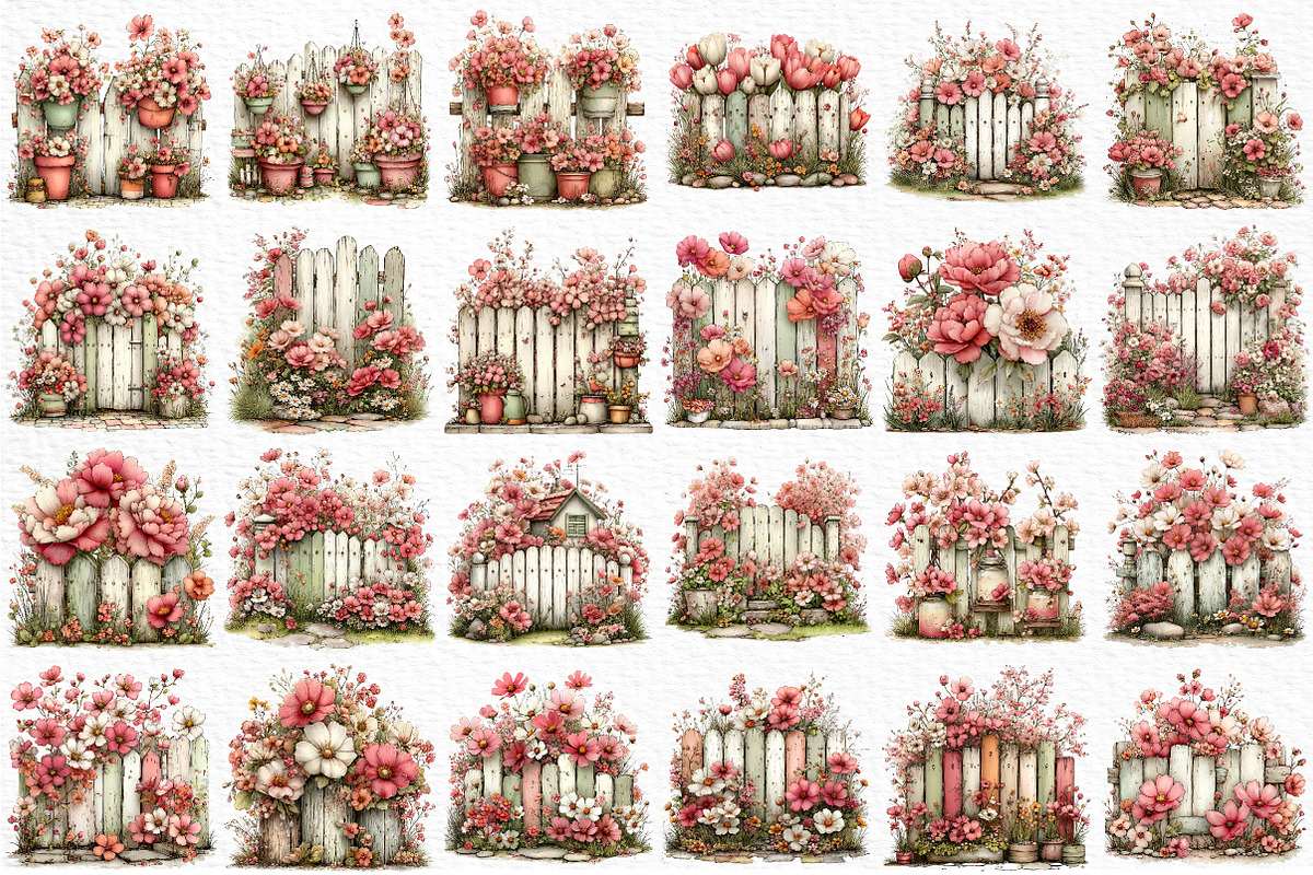 Spring Fence & Flower Clipart Png, an Illustration by Craft Nest (Photo 6 of 11)