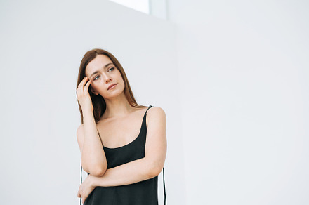 Portrait of young woman on white, a Person Photo by Galina_Zhigalova