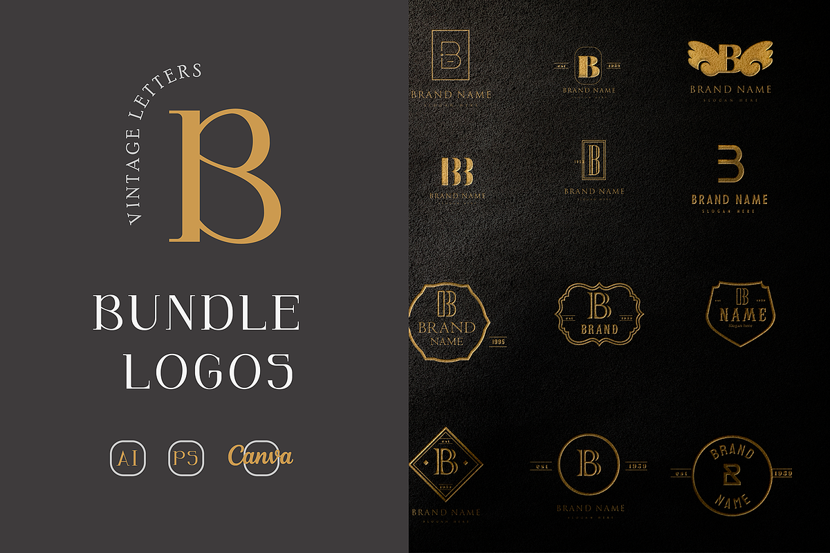 B letter MINIMAL VINTAGE LOGOS, a Branding & Logo Template by Hamed Studio (Photo 1 of 6)