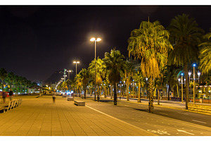 Barcelona embankment in night - Catalonia, Spain, an Architecture Photo by Leonid Andronov