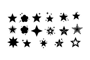 Black star shapes and designs in a m, an Illustration by designvectx