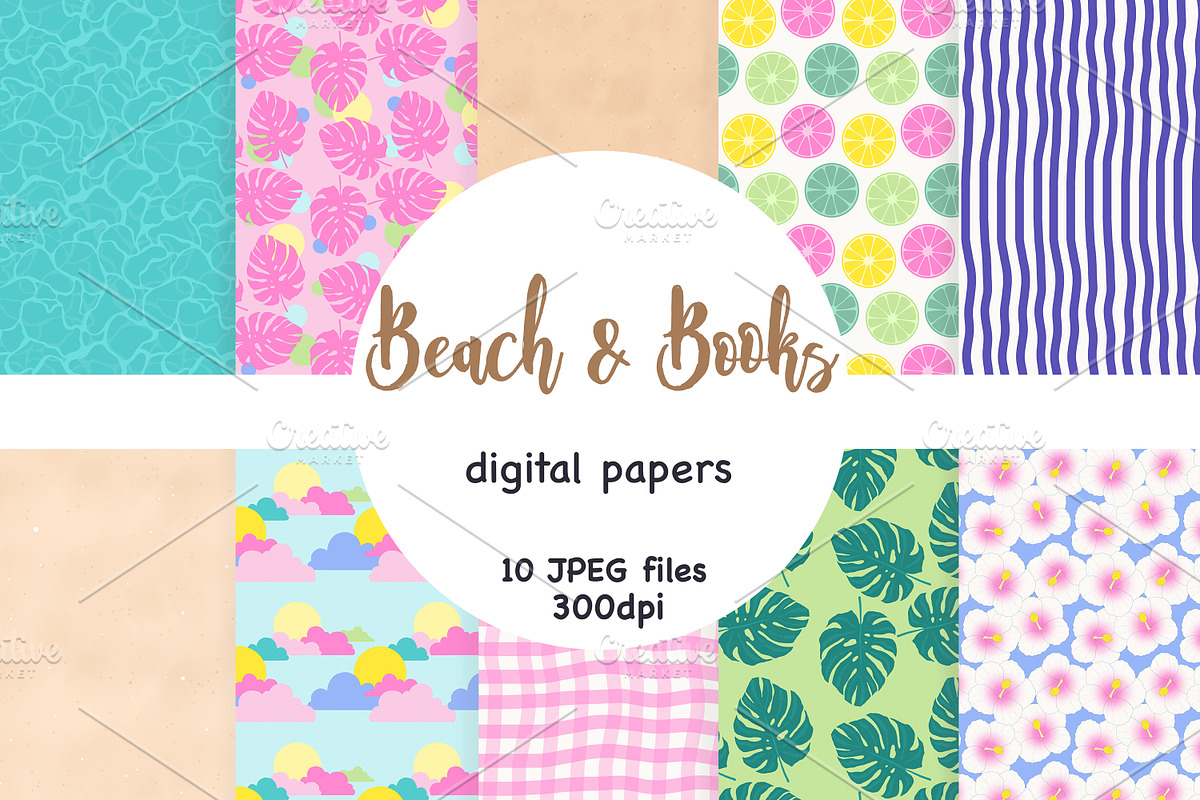 Beach Pattern | Books Digital Paper, a Pattern Graphic by GlamArtZhanna (Photo 1 of 3)