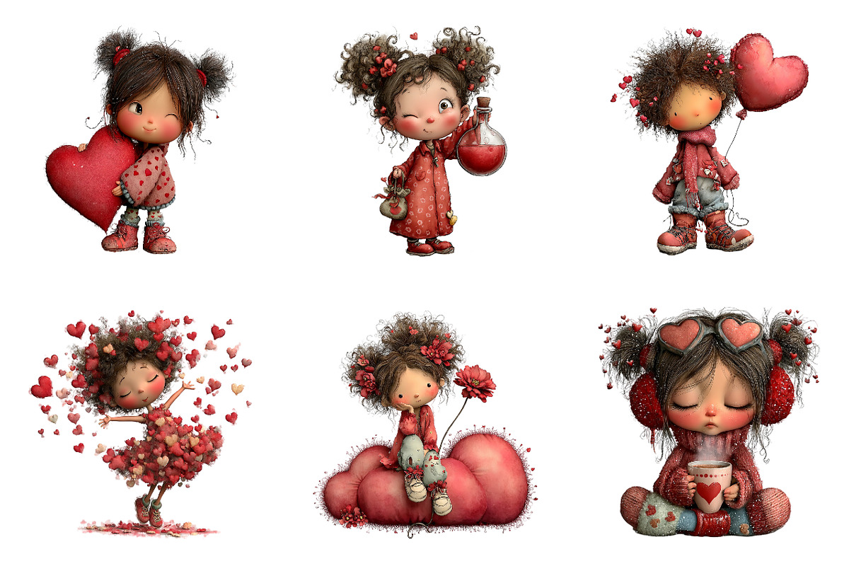 Whimsical Valentine Cute-girl Clipar, an Illustration by CreationArt (Photo 6 of 6)