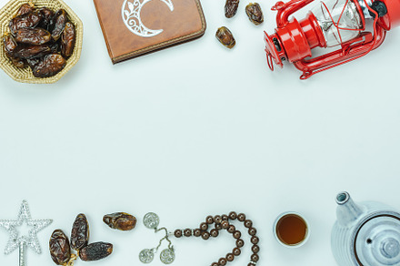 Ramadan kareem background containing flat lay, flatlay, and top view, a Holiday Photo by OSABEE TOP VIEW