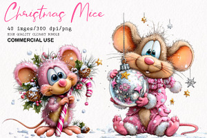 Whimsical Christmas Mice Clipart