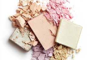 Broken compact powder eyeshadows and blushes creating colorful t, a Photo by Studio ANNA