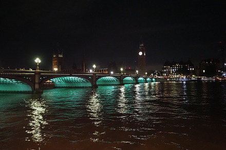 Houses of Parliament and Westminster Bridge at night in London, a Photo by WorldPhotos
