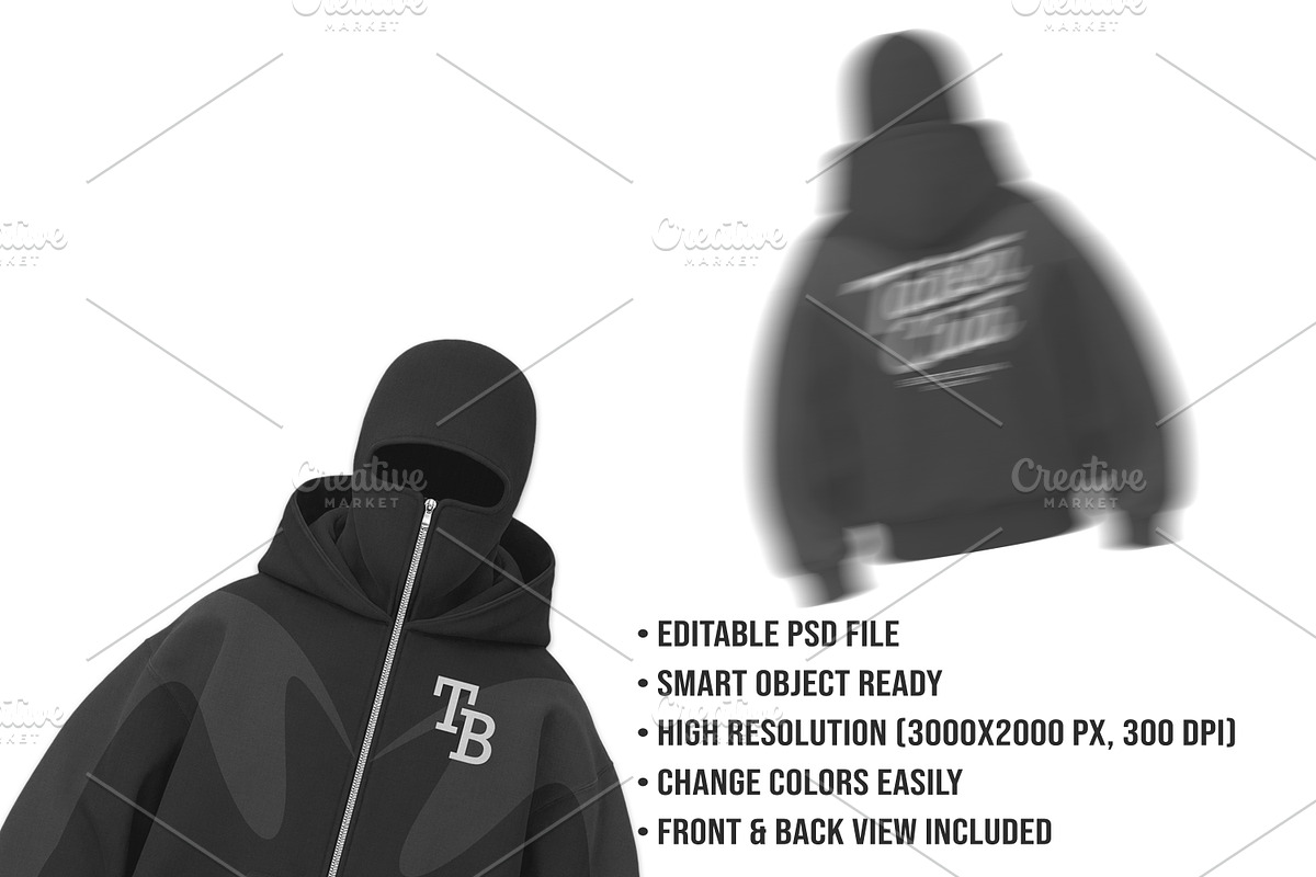 Zip-Up Hoodie Mockup PSD Editable, a Hoody Mockup by std.badboy (Photo 4 of 4)