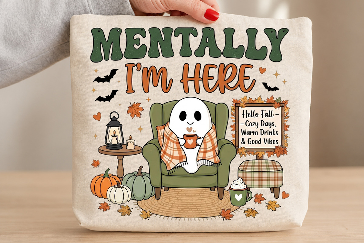 Mentally Cozy Ghost Halloween PNG, a Seasonal Illustration by DreamCafeArt (Photo 3 of 7)