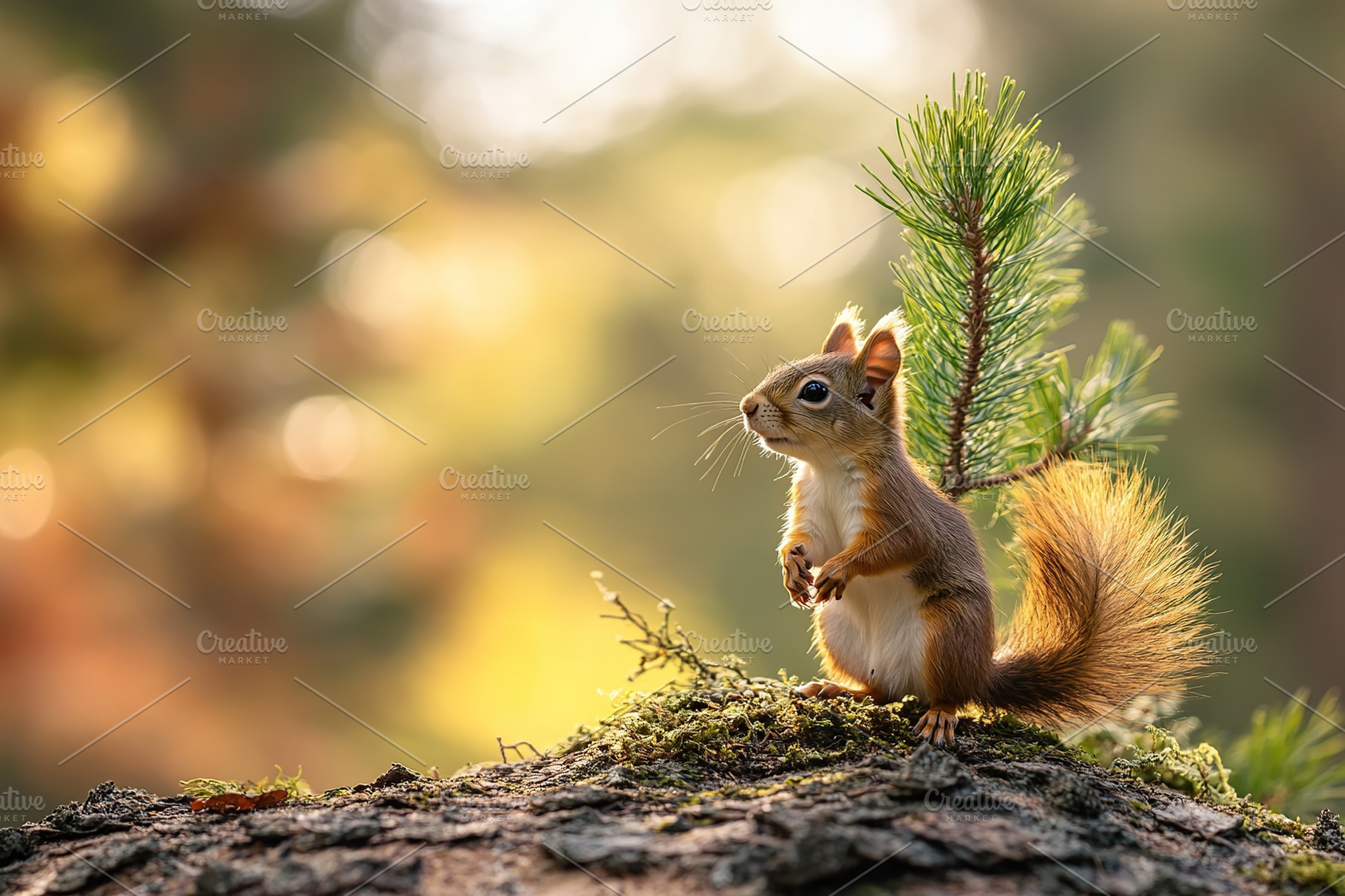 Little cute squirrel near pine tree sapling in the forest, an Animal Photo by AlyaAnd