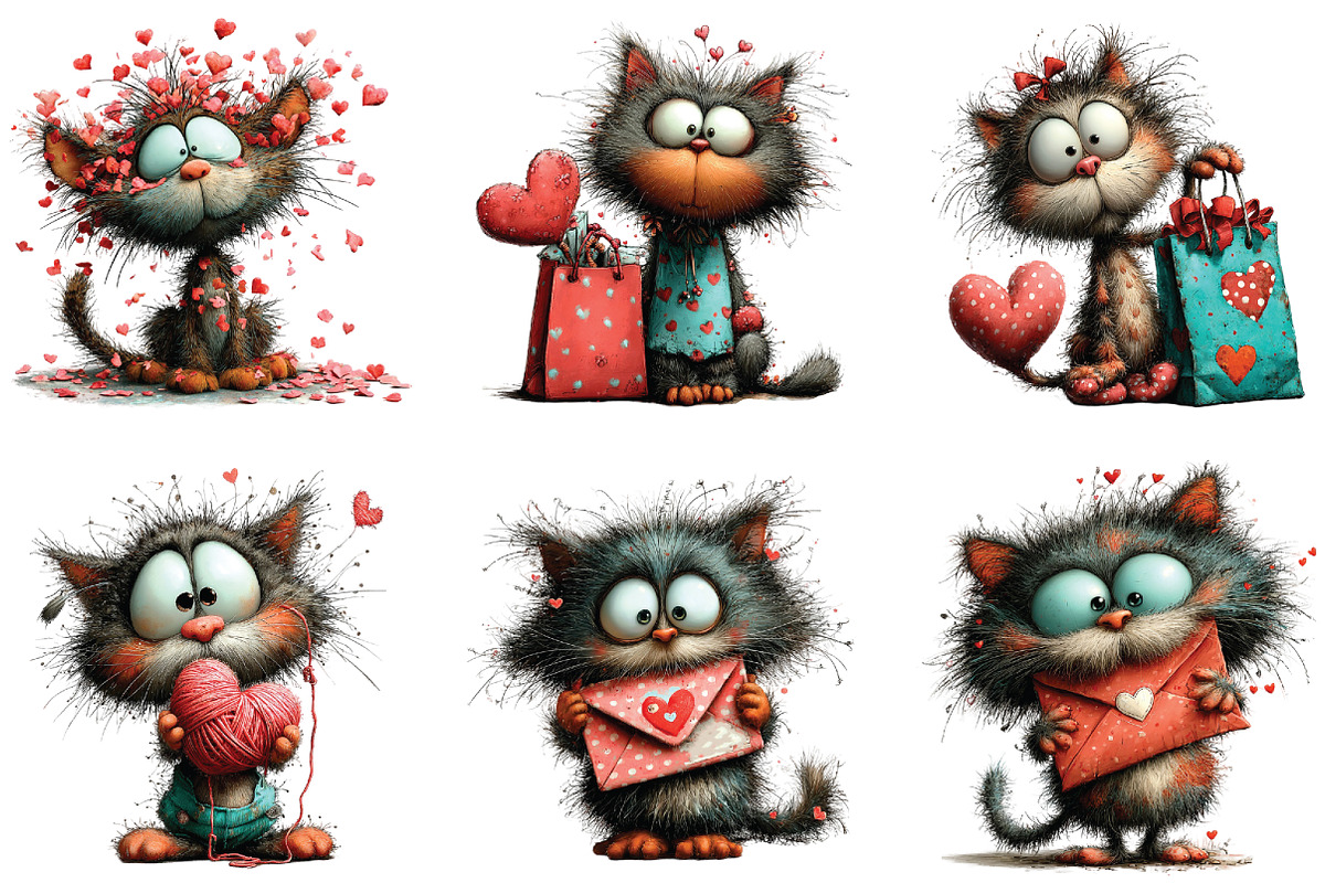 Whimsical Quirky Valentine Cat PNG, an Illustration by CraftArtStudio (Photo 5 of 6)