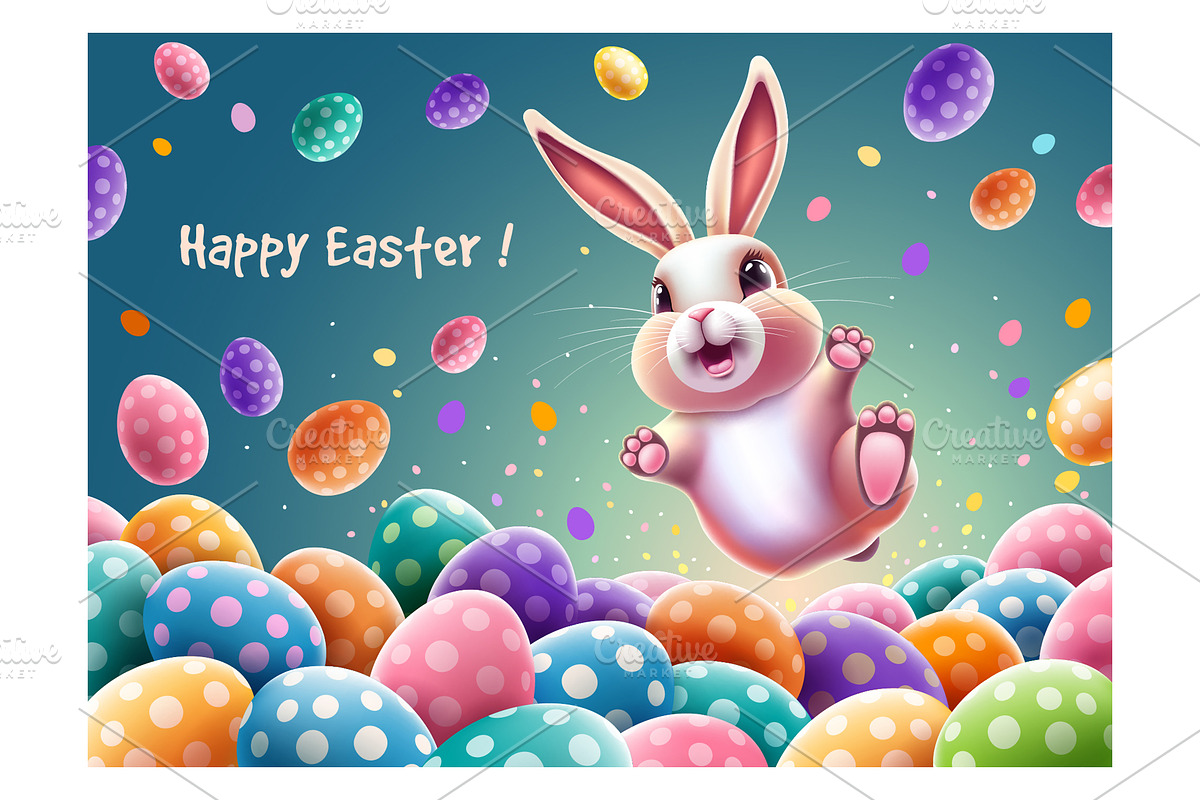 Easter Greeting Card With Cute Bunny, a Card Template by Vector beauty