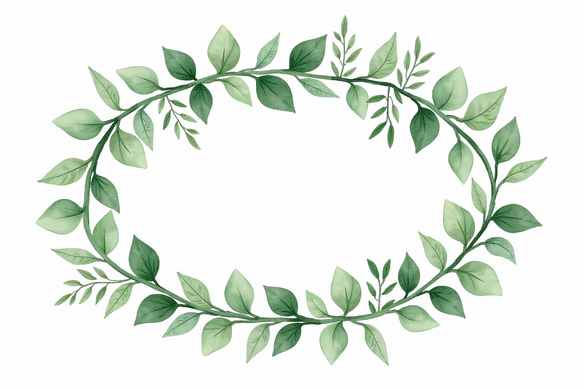 Watercolor Green Leaf Wreath Vector, an Illustration by hafijul (Photo 10 of 12)