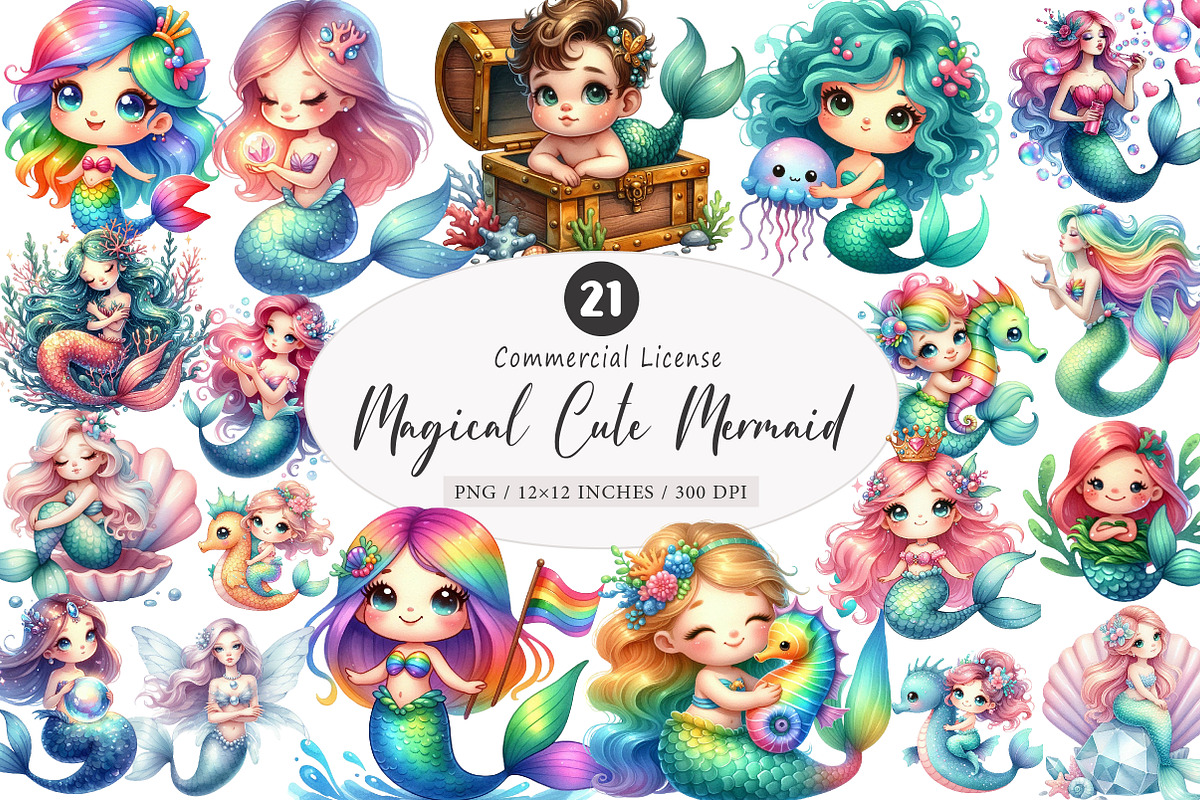 Magical Cute Mermaid PNG, an Illustration by SinaCreation (Photo 1 of 5)