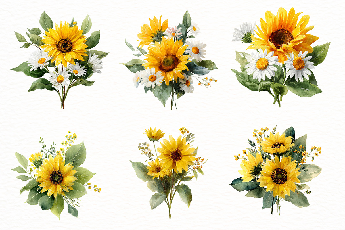 watercolor sunflower clipart, an Illustration by Designworld (Photo 6 of 6)
