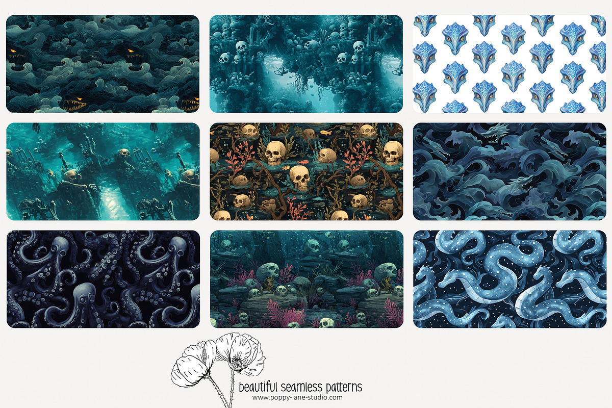 70 sea monster seamless pattern, a Pattern Graphic by Poppy Lane Studio (Photo 5 of 10)