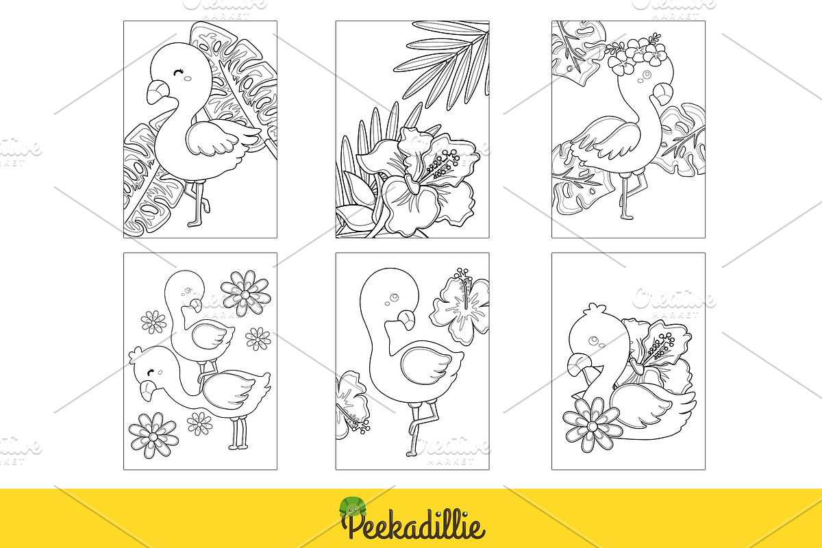 Cute Flamingo Bird Coloring Set, an Animal Illustration by Peekadillie Art (Photo 2 of 3)