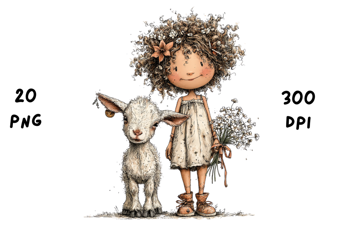 Whimsical Floral Girl and Baby Goat, an Animal Illustration by GiraffeCreative (Photo 11 of 20)