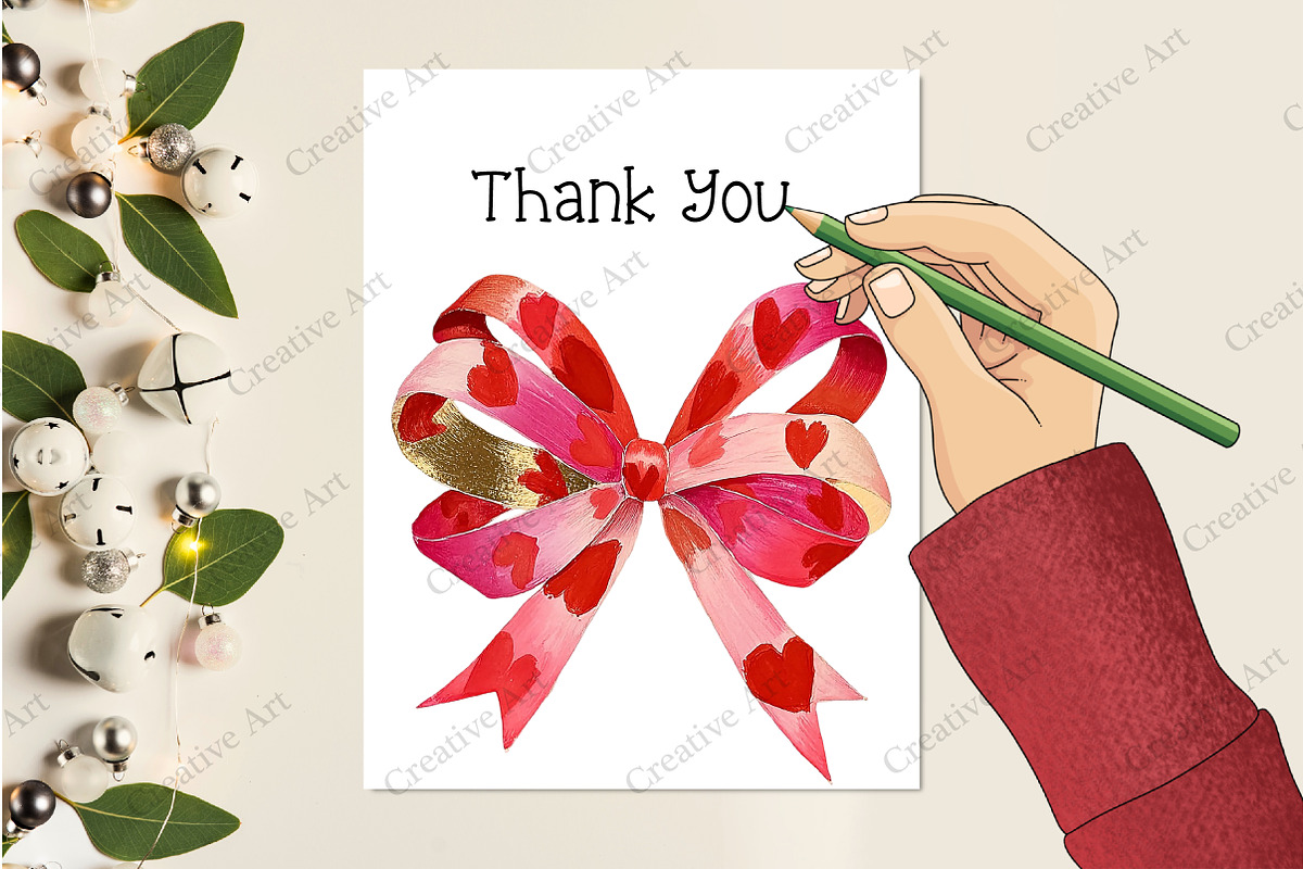 Watercolor Valentine Bow Clipart, an Illustration by Creative Art (Photo 7 of 9)