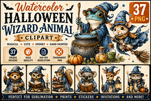 Halloween Wizard Animal Clipart