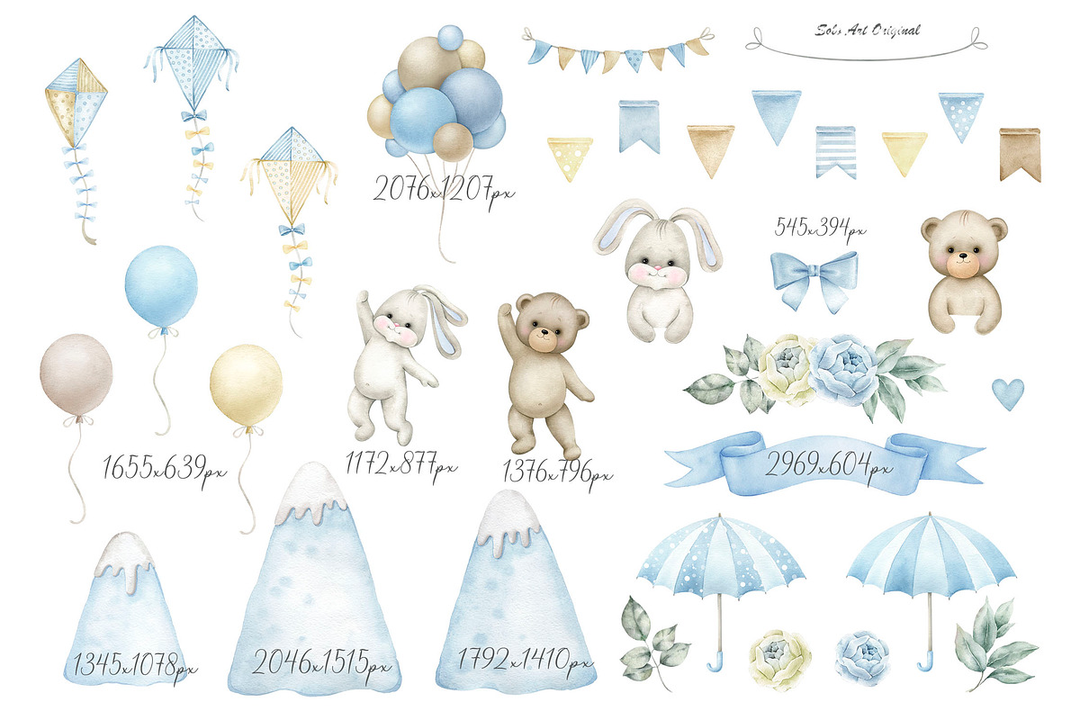 Teddy bear, hot air balloons clipart, an Animal Illustration by Solo Art Original (Photo 4 of 8)