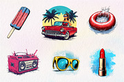 Retro Pop Art Comic Summer Clipart, an Illustration by CreationArt (Thumbnail 3 of 5)