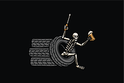 Skeleton on Tire, an Object Illustration by nomlimo.com (Thumbnail 1 of 3)