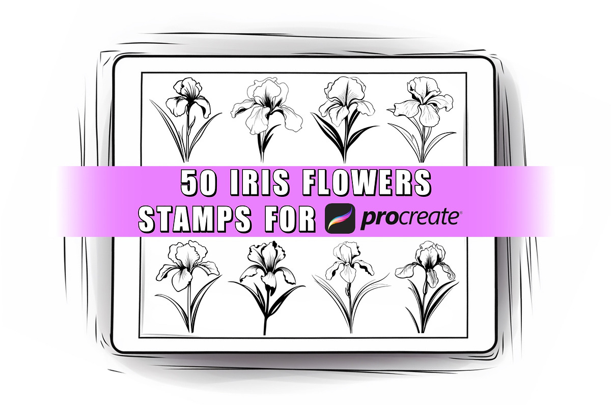 50 Iris Flowers Procreate Stamps, a Brush Add-On by Procreate Sale (Photo 1 of 6)