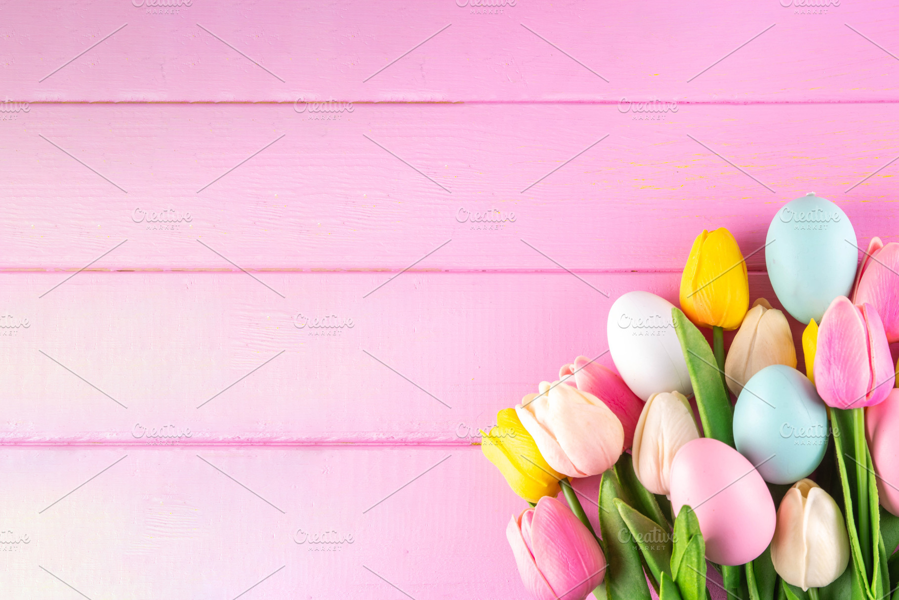 Spring and Easter holiday background with tulip flowers, colorfu, a Holiday Photo by Rimma
