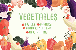 Vegetables posters, banners, pattern
