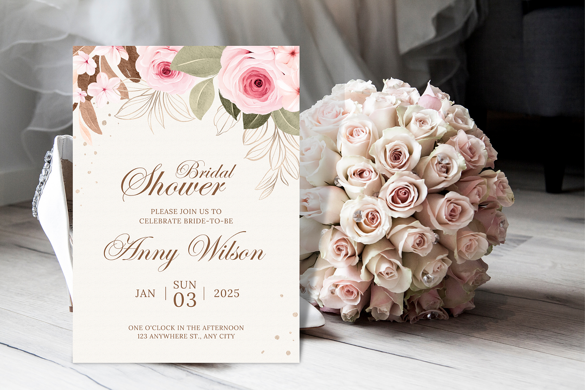 Pink Floral Bridal Shower Invitation, a Print Template by TheSimplySereneShop (Photo 2 of 3)