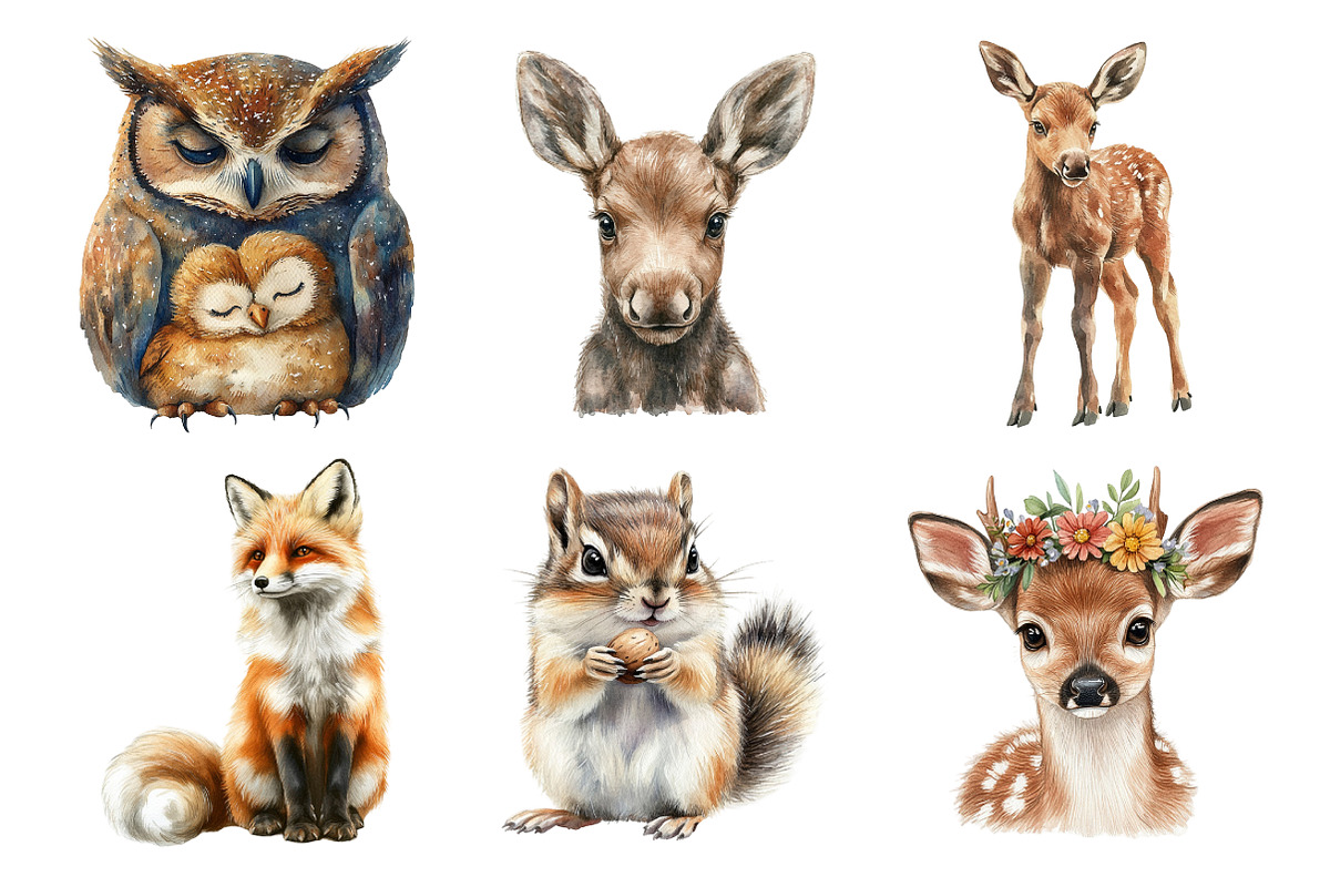 Forest Animals Watercolor Clipart, an Illustration by Daily.Designs (Photo 2 of 5)