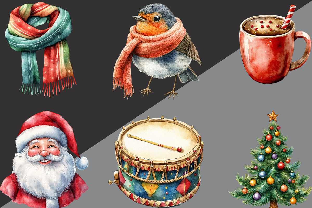 Cute Cartoon Christmas Clipart, an Illustration by Black Bird Studio (Photo 4 of 6)