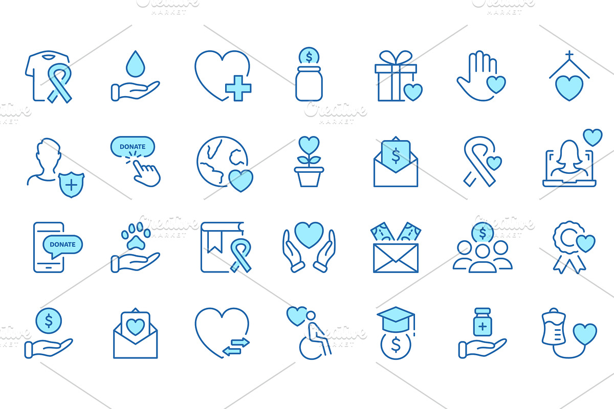 Charity and Donation Linear Icons, an Object Illustration by Vector Creator