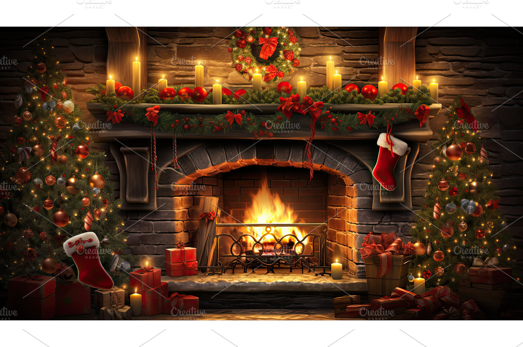 holiday christmas fireplace, a Holiday Photo by pikepicture