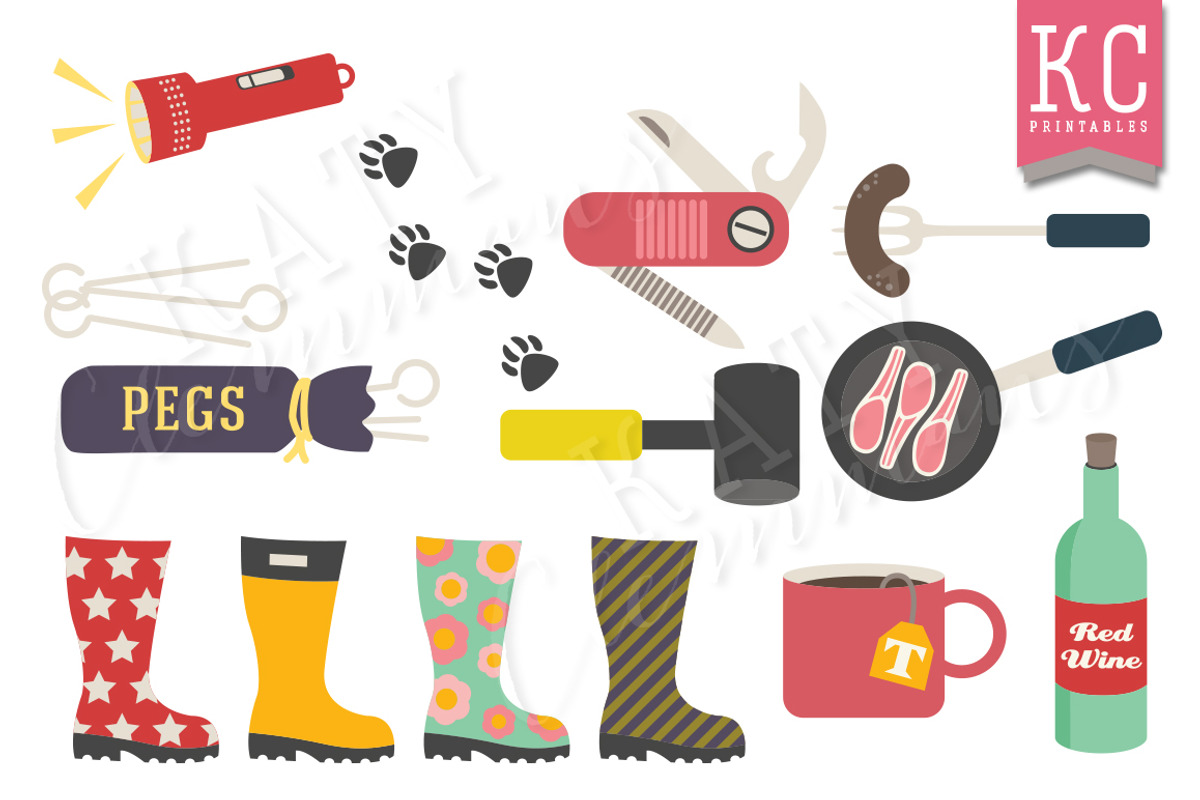 Camping clip art pack with papers, an Illustration by Katy Clemmans (Photo 3 of 5)