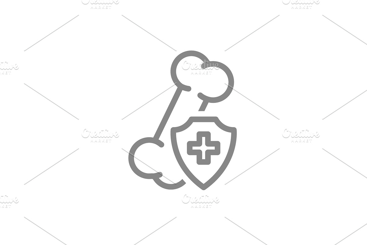 Human bone with a shield line icon, an Object Illustration by GraphiShop