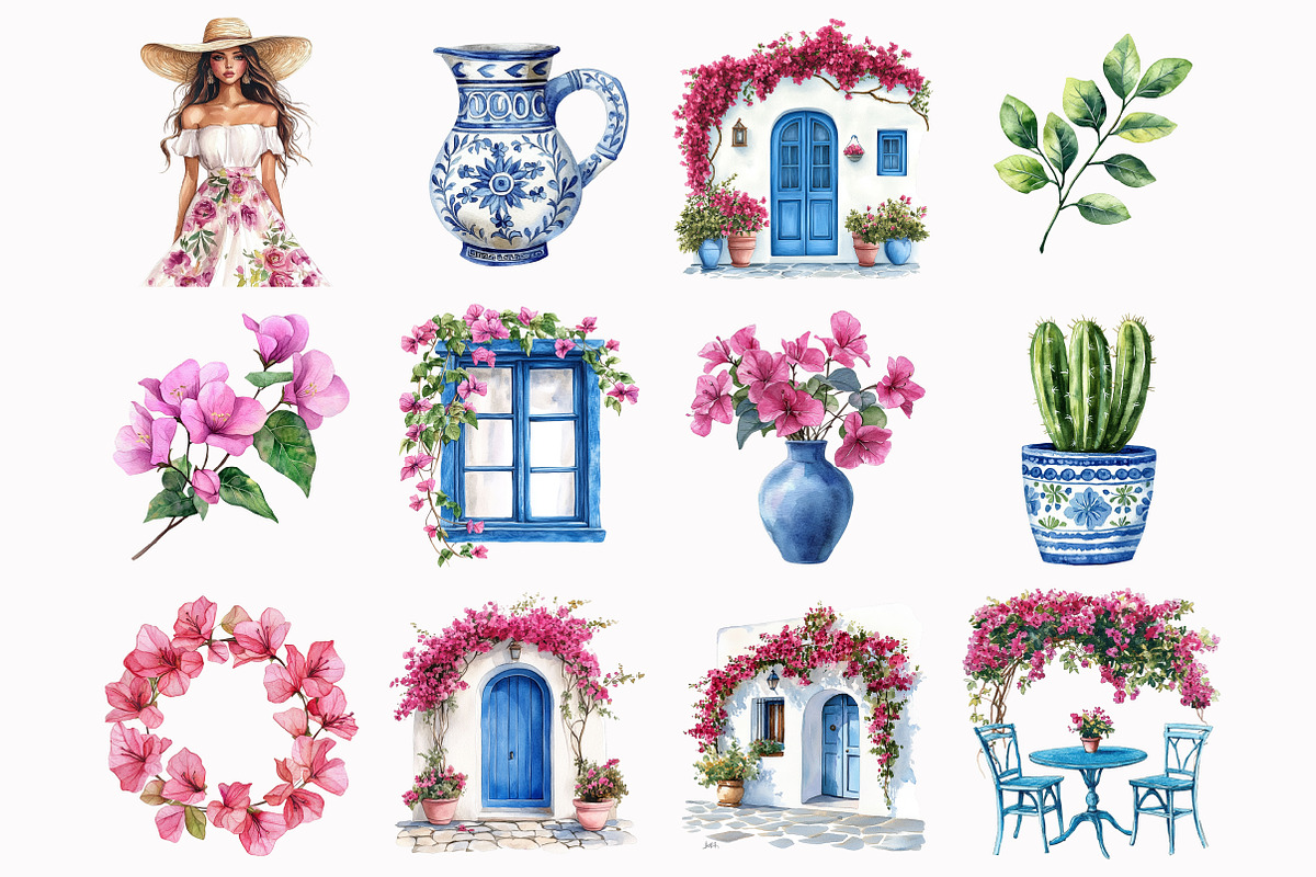 Watercolor Santorini Clipart, a Seasonal Illustration by Design Market (Photo 2 of 4)