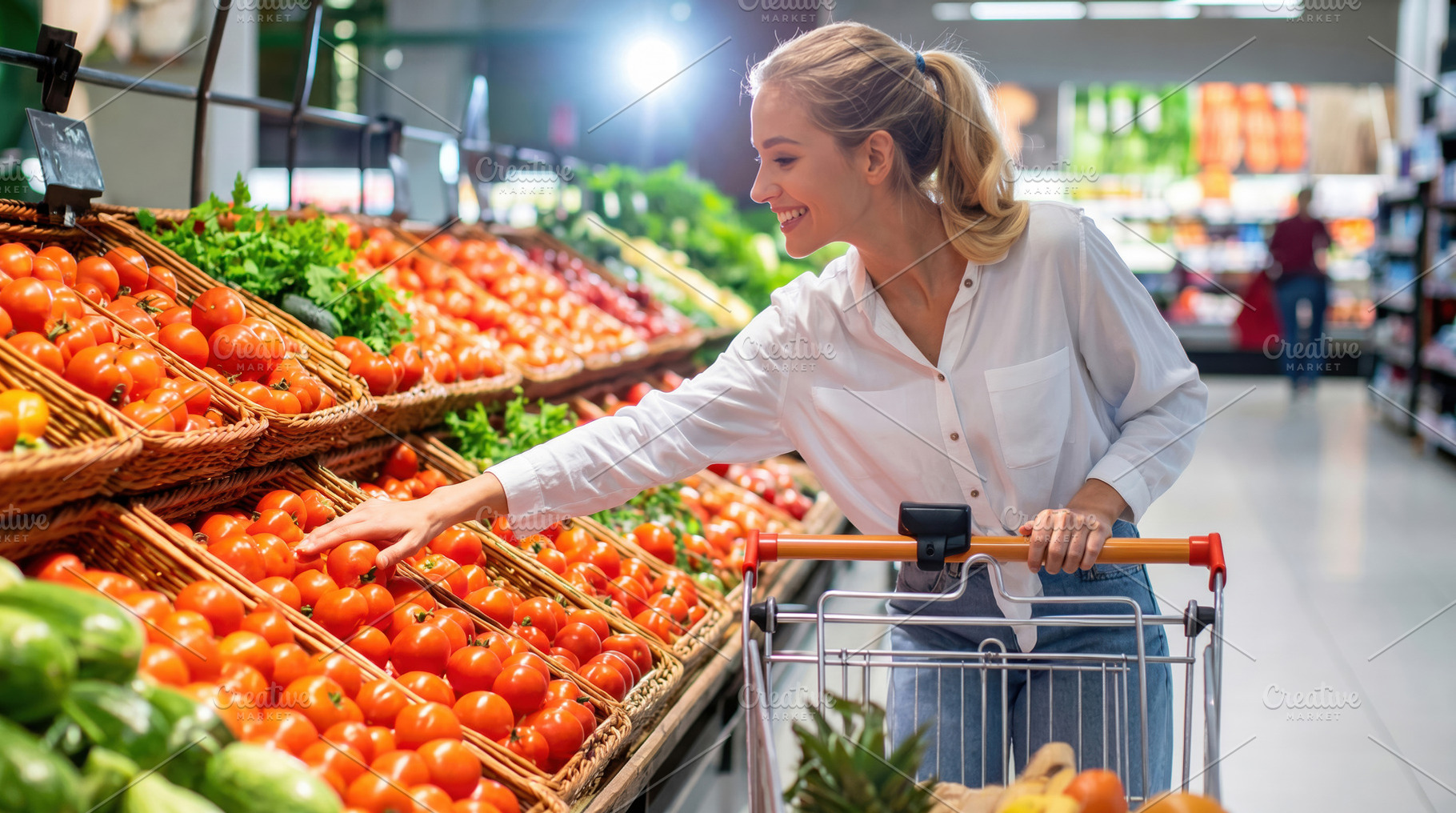 Woman Choosing Fresh Tomatoes in Supermarket, a Food & Drink Photo by Davizro's Market