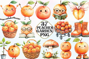Watercolor Cute Peaches Garden Fruit, an Illustration by CraftArtStudio